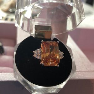Champagne colored Morganite on silver plated ring